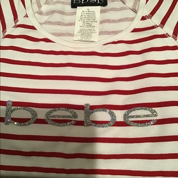 Bebe Striped Logo Tank Red & White Size S - Picture 3 of 3